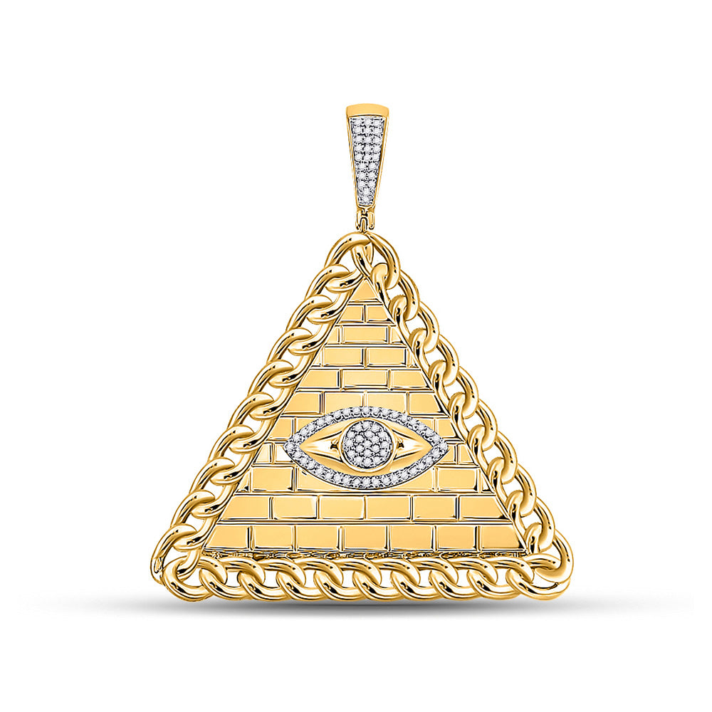 10kt Yellow Gold Mens Round Diamond All-Seeing Eye Pyramid Charm Pendant 1/5 Cttw