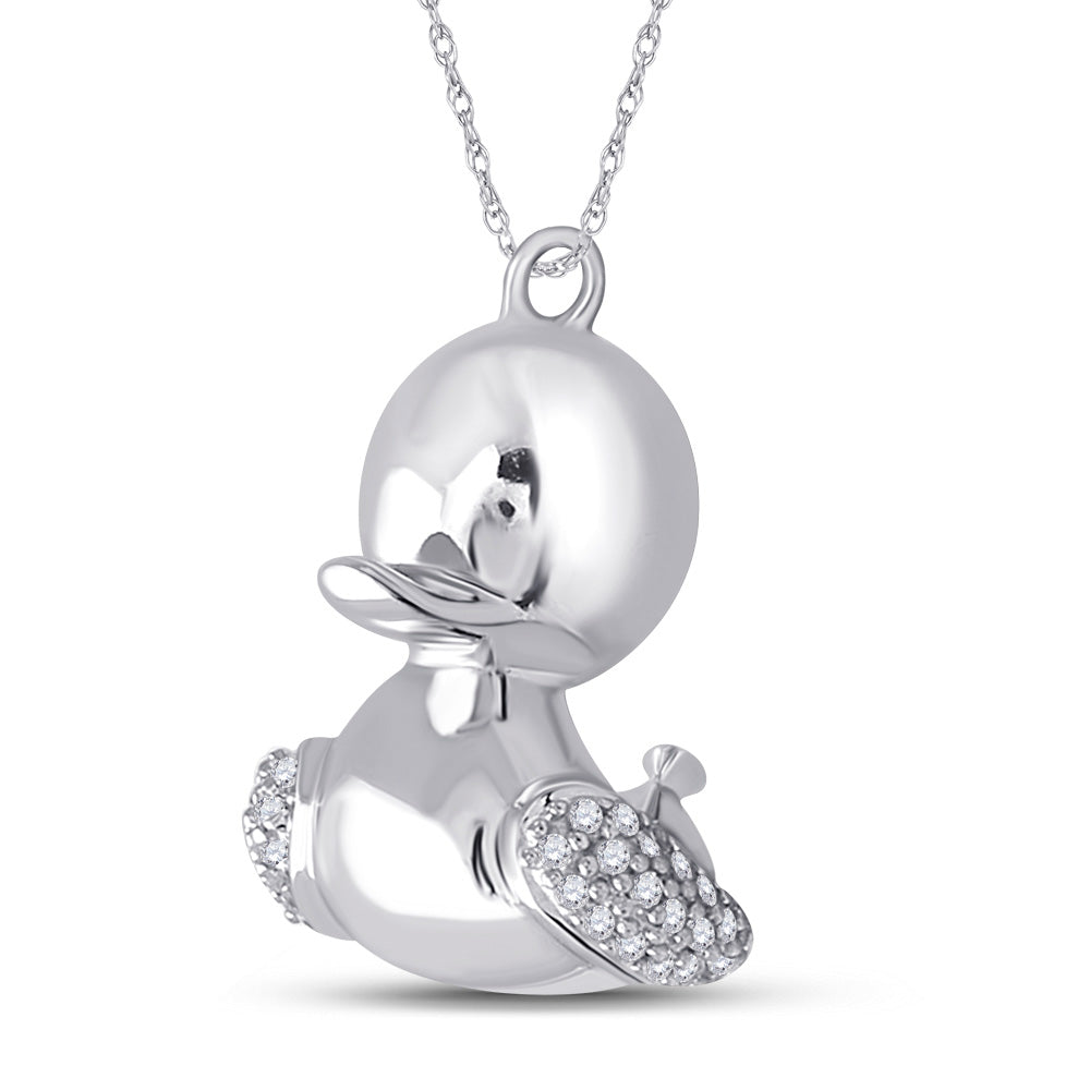 10kt White Gold Womens Round Diamond Duck Animal Pendant 1/10 Cttw