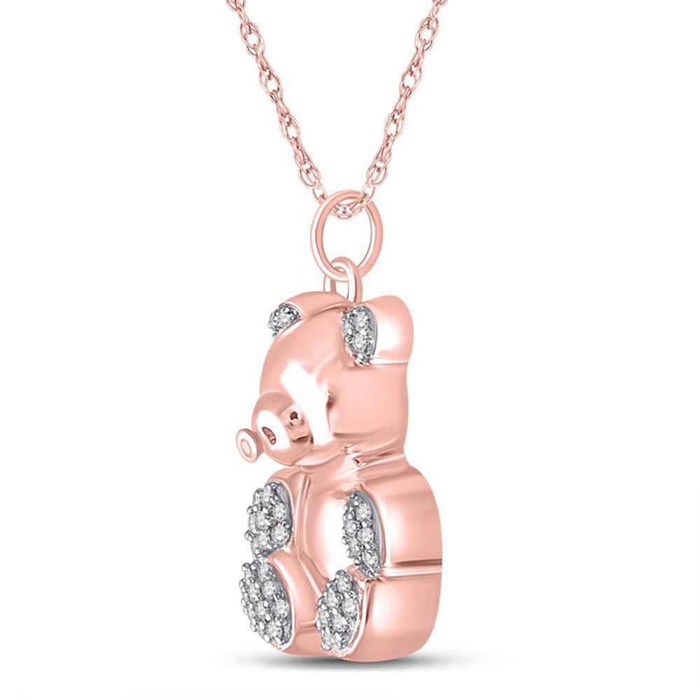 10kt Rose Gold Womens Round Diamond Teddy Bear Animal Pendant 1/10 Cttw