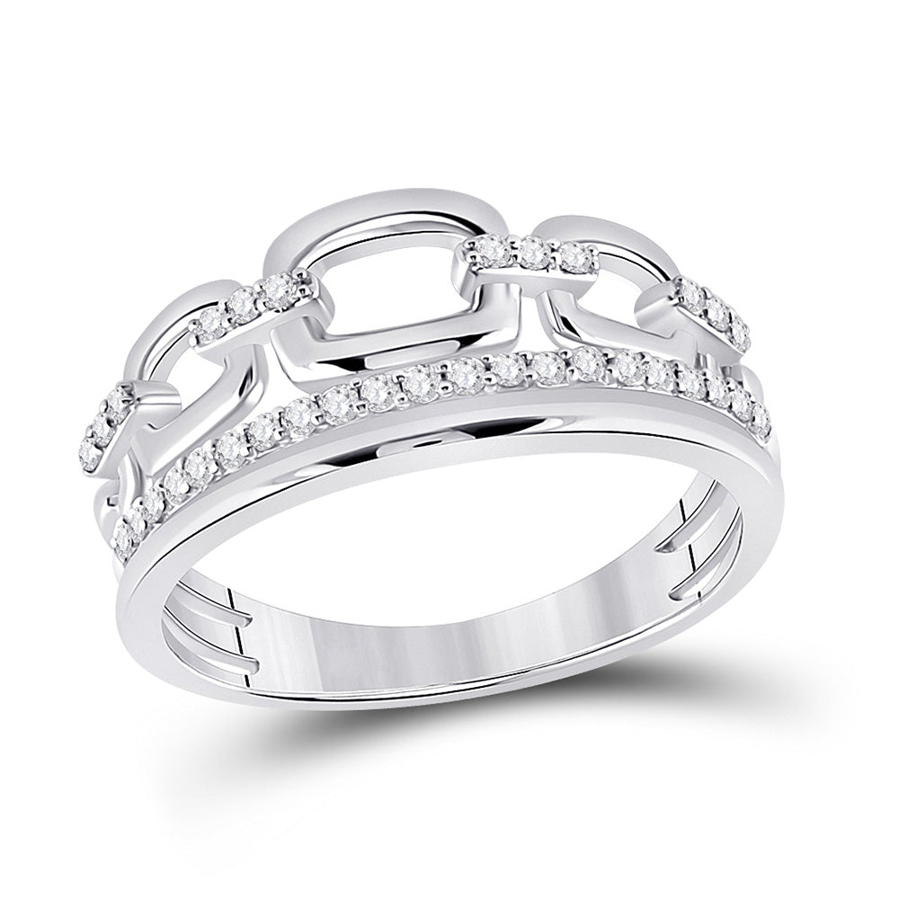 14kt White Gold Womens Round Diamond Chain Link Band Ring 1/4 Cttw