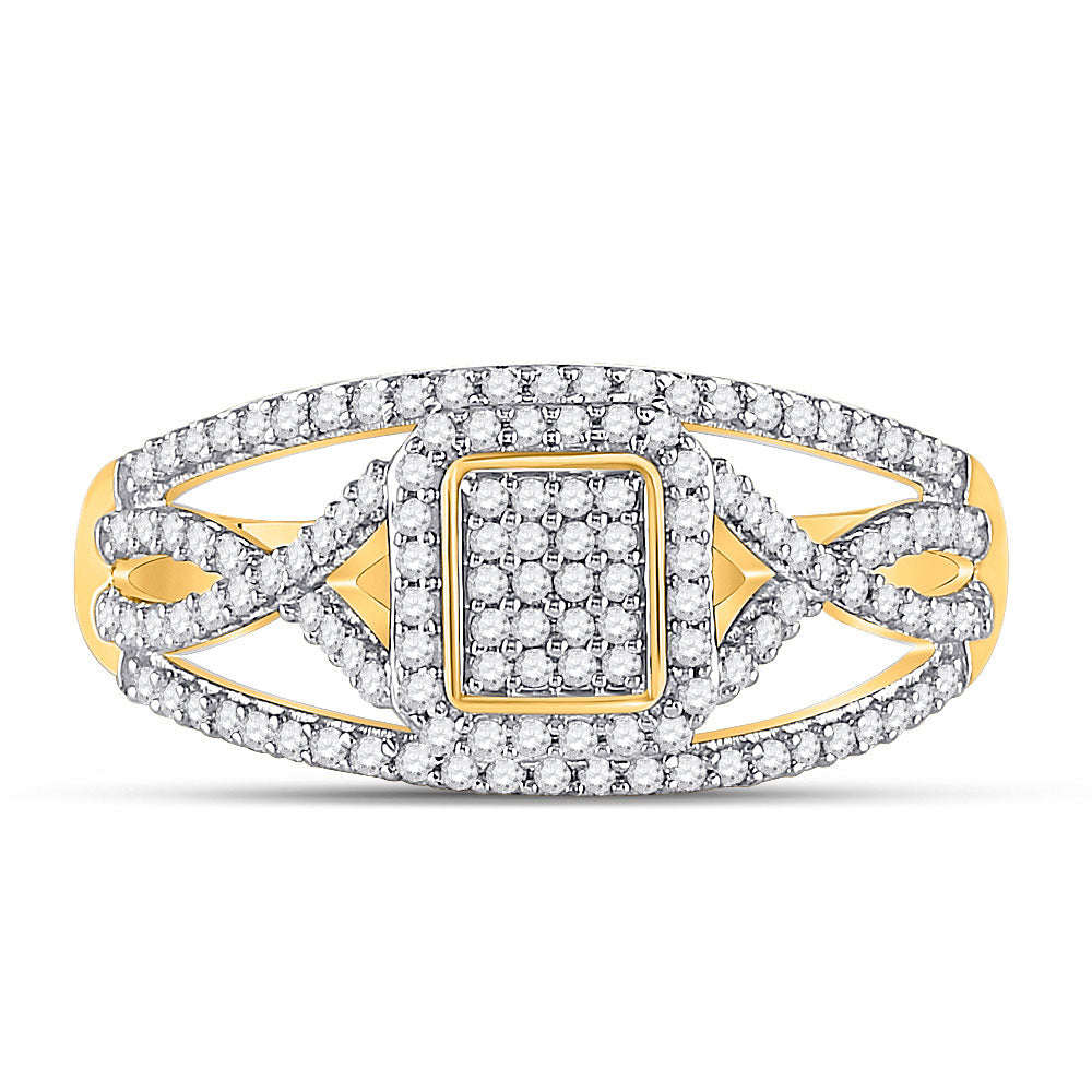 10kt Yellow Gold Womens Round Diamond Cluster Ring 1/3 Cttw