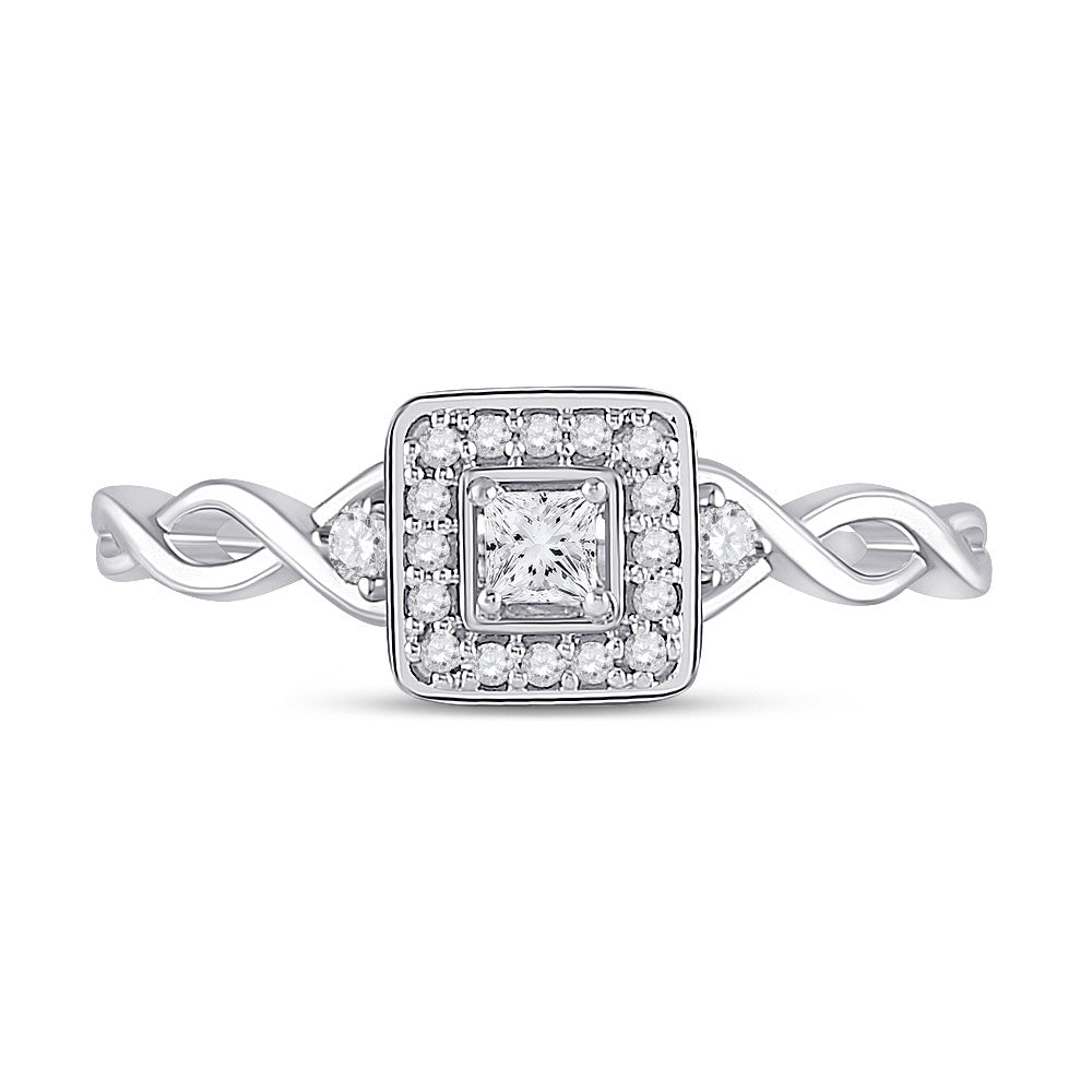 14kt White Gold Womens Princess Diamond Square Promise Ring 1/5 Cttw