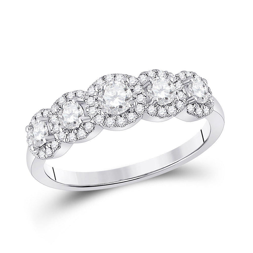 14kt White Gold Round Diamond 5-stone Bridal Wedding Engagement Ring 3/4 Cttw