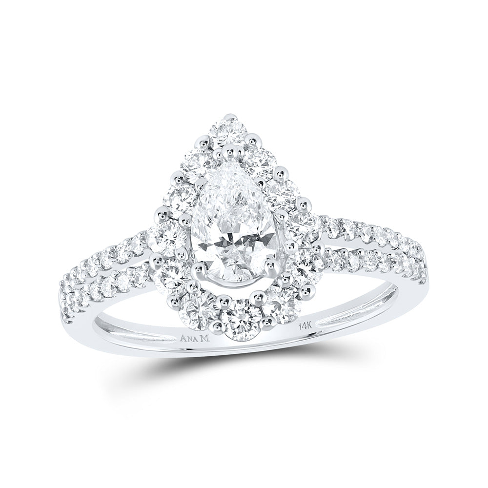 14kt White Gold Pear Diamond Solitaire Bridal Wedding Engagement Ring 1-1/3 Cttw