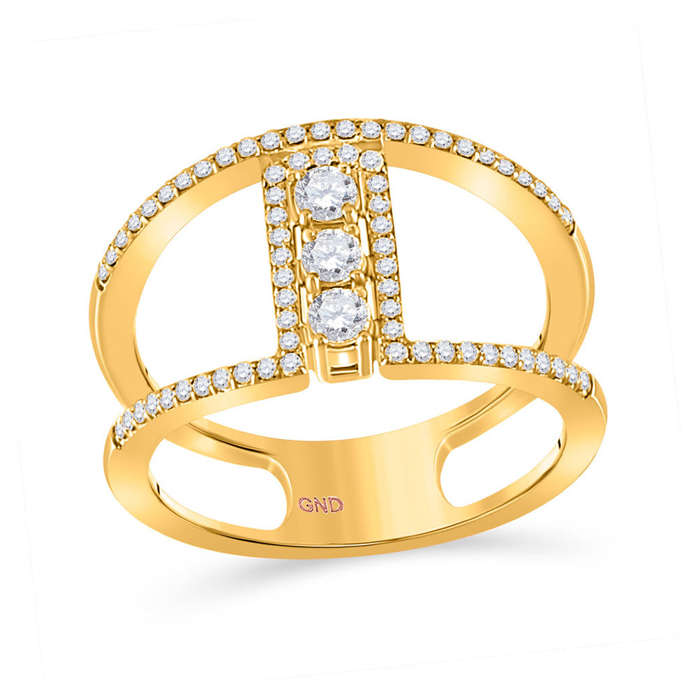 10kt Yellow Gold Womens Round Diamond Negative Space 3-stone Ring 3/8 Cttw