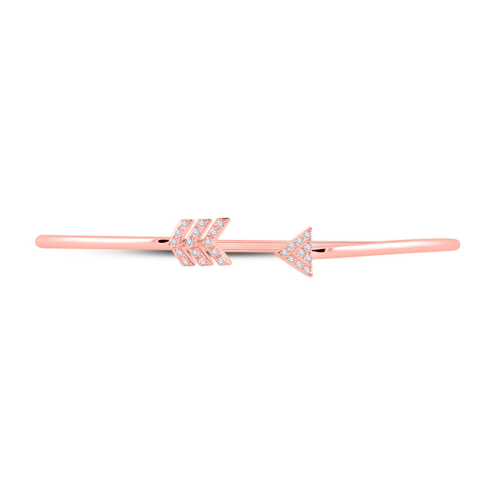 10kt Rose Gold Womens Round Diamond Arrow Bangle Bracelet 1/10 Cttw