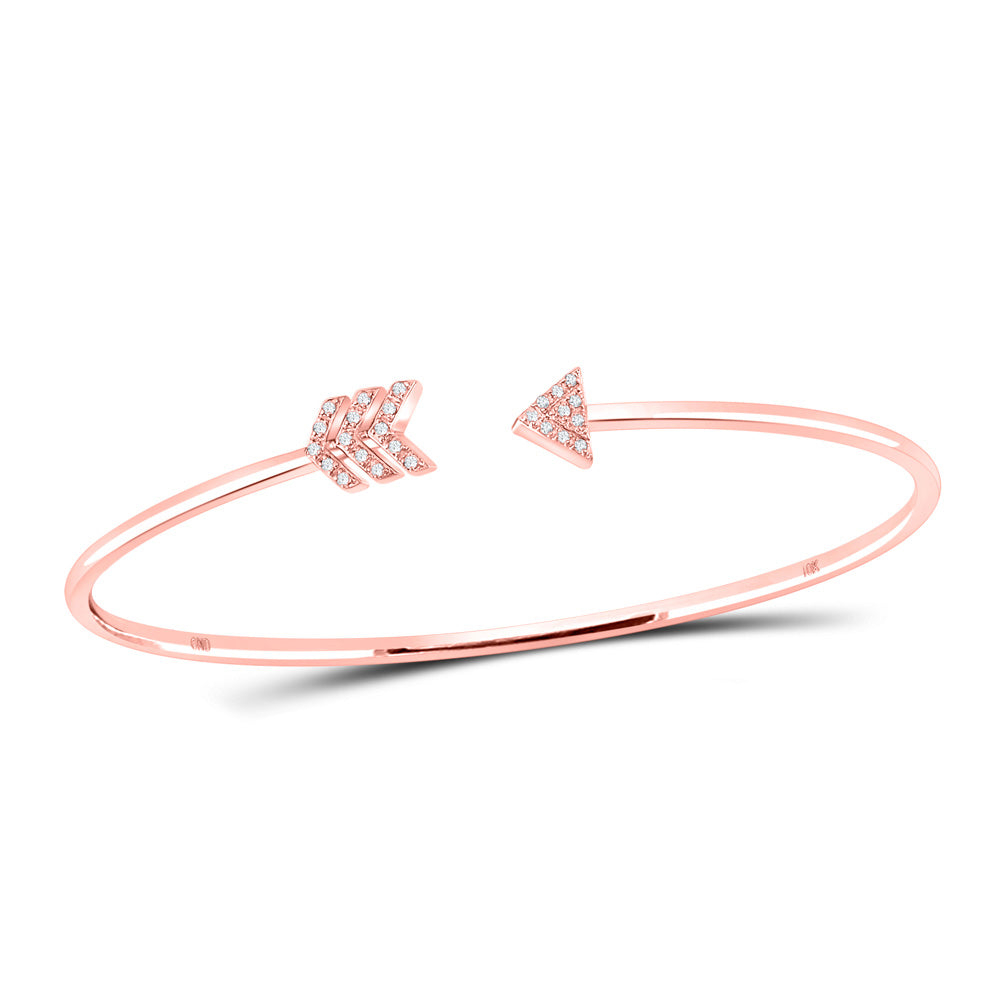 10kt Rose Gold Womens Round Diamond Arrow Bangle Bracelet 1/10 Cttw