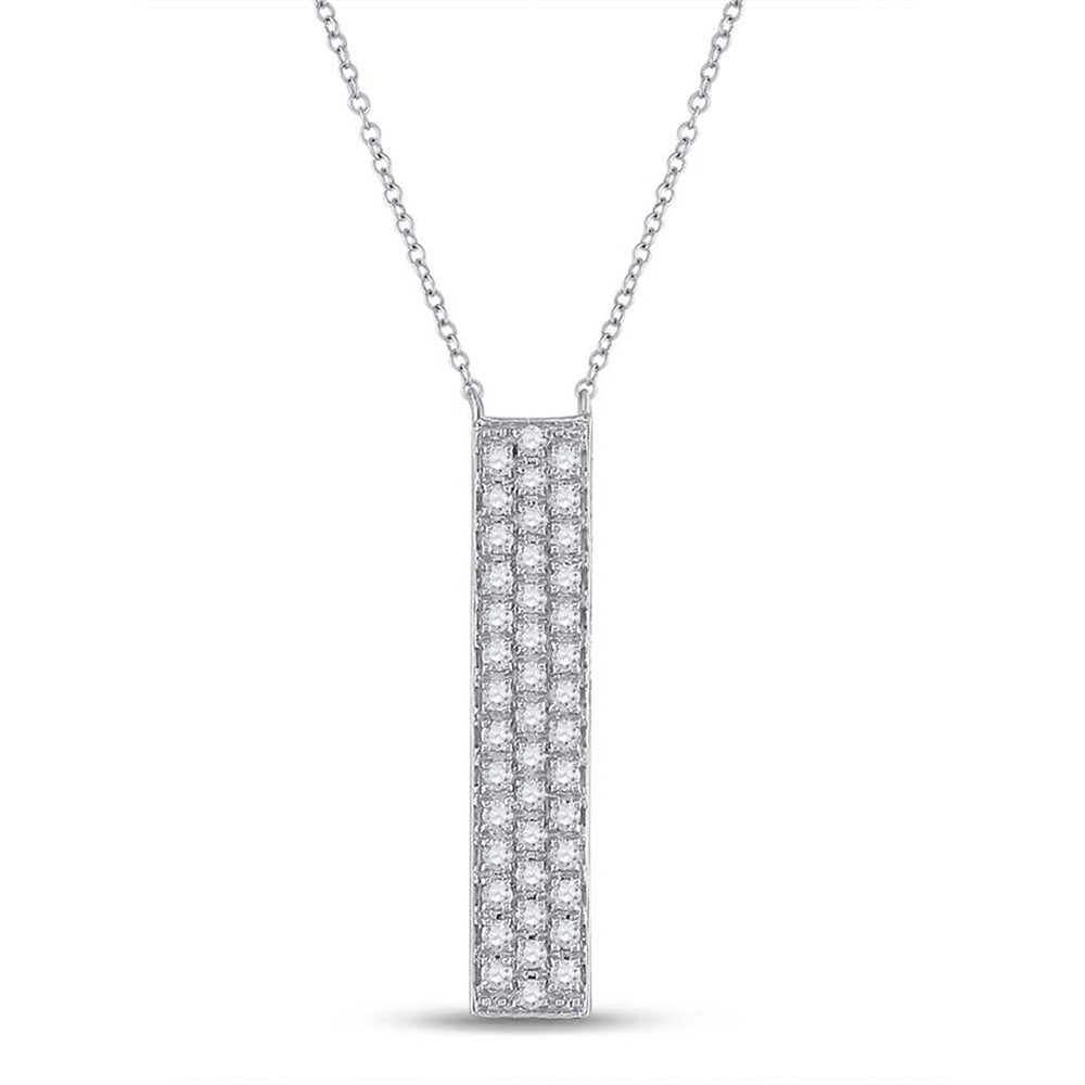 10kt White Gold Womens Round Diamond Vertical Bar Necklace 1/4 Cttw