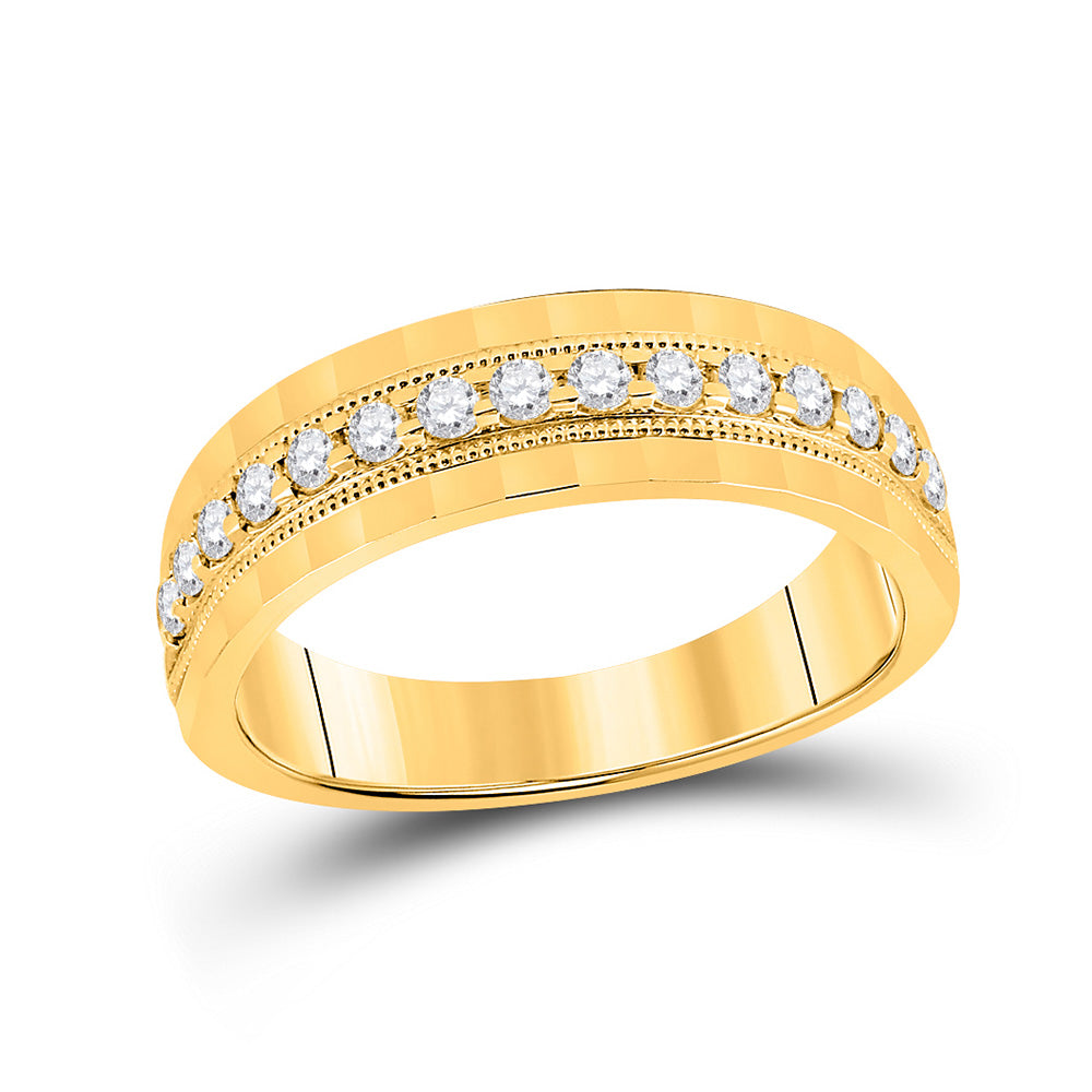 10kt Yellow Gold Mens Round Diamond Wedding Single Row Band Ring 1/2 Cttw