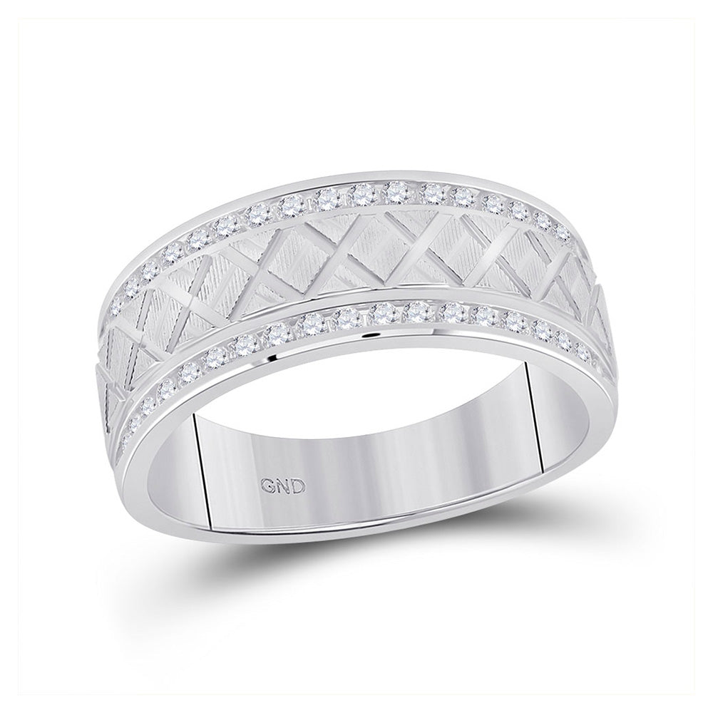 10kt White Gold Mens Round Diamond Wedding Crosshatch Band Ring 1/2 Cttw