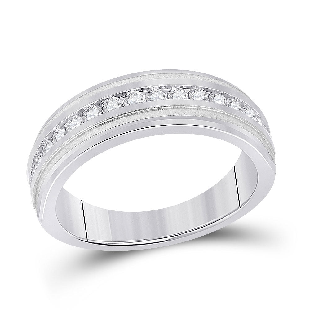 10kt White Gold Mens Round Diamond Wedding Single Row Band Ring 1/2 Cttw