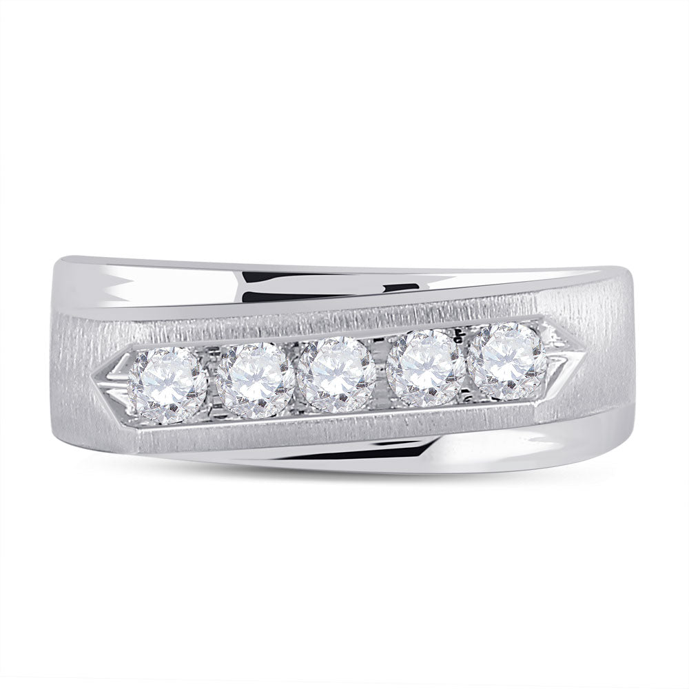 14kt White Gold Mens Round Diamond 5-stone Wedding Ring 5/8 Cttw