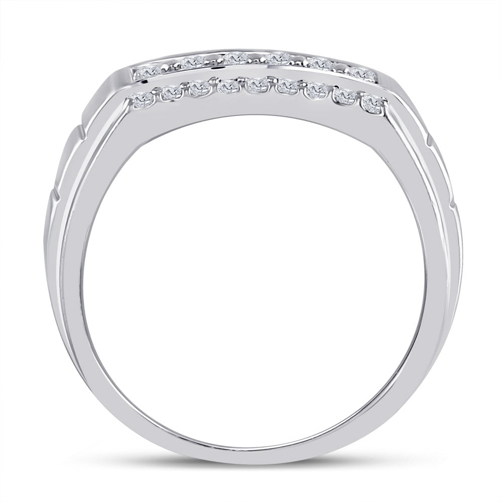 14kt White Gold Mens Round Diamond Wedding Band Ring 1 Cttw