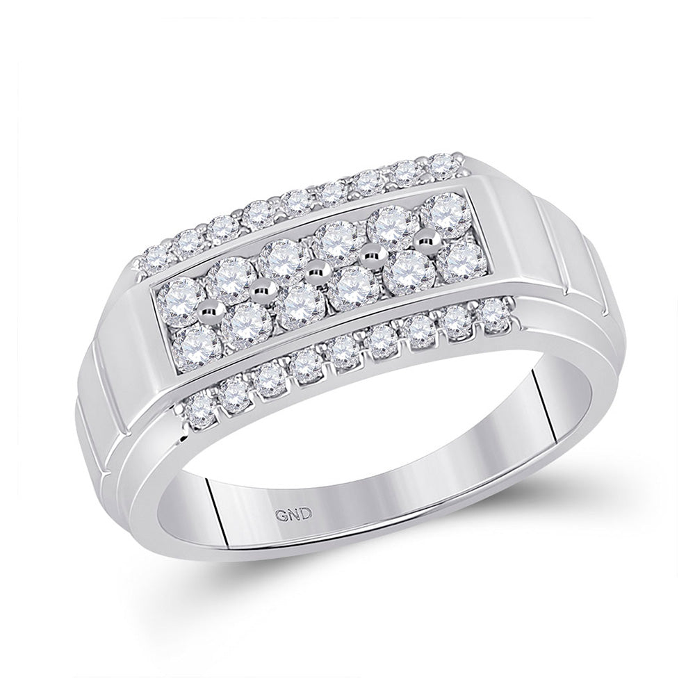 14kt White Gold Mens Round Diamond Wedding Band Ring 1 Cttw