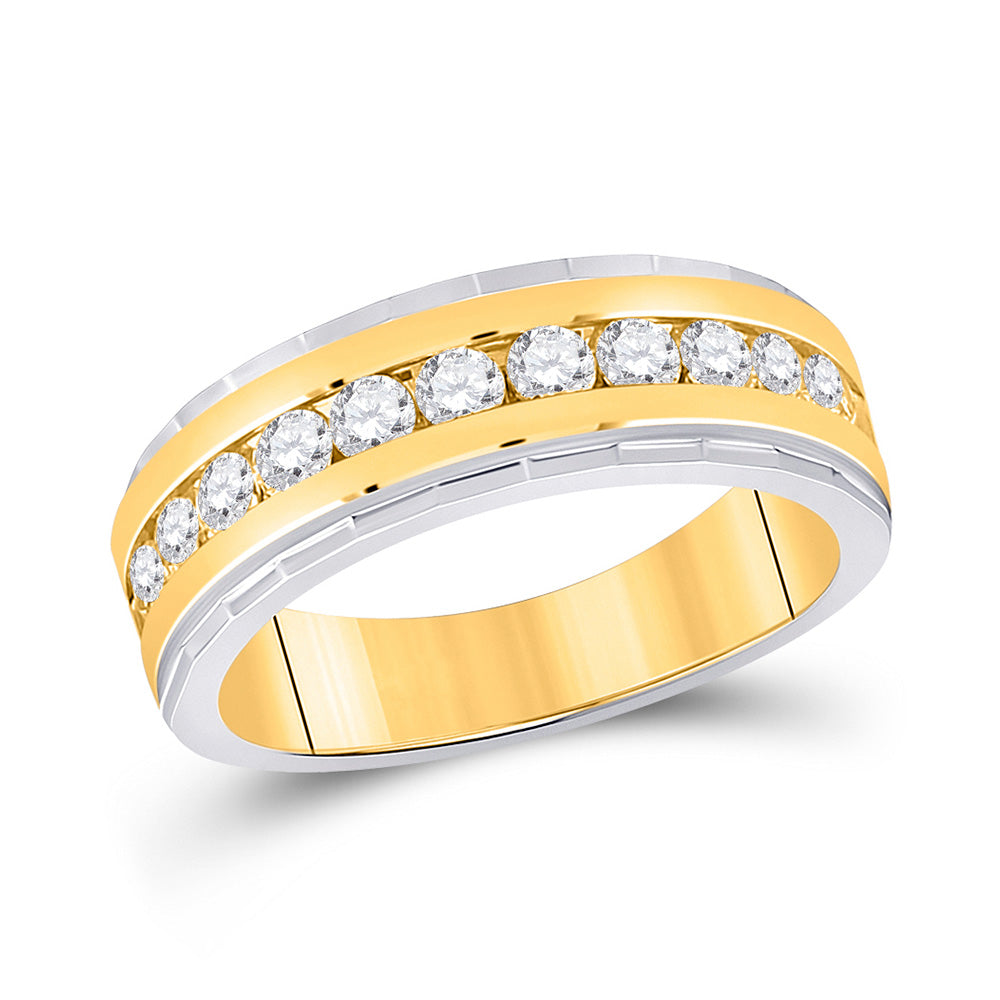 14kt Two-tone Gold Mens Round Diamond Wedding Machine-Set Band Ring 1 Cttw