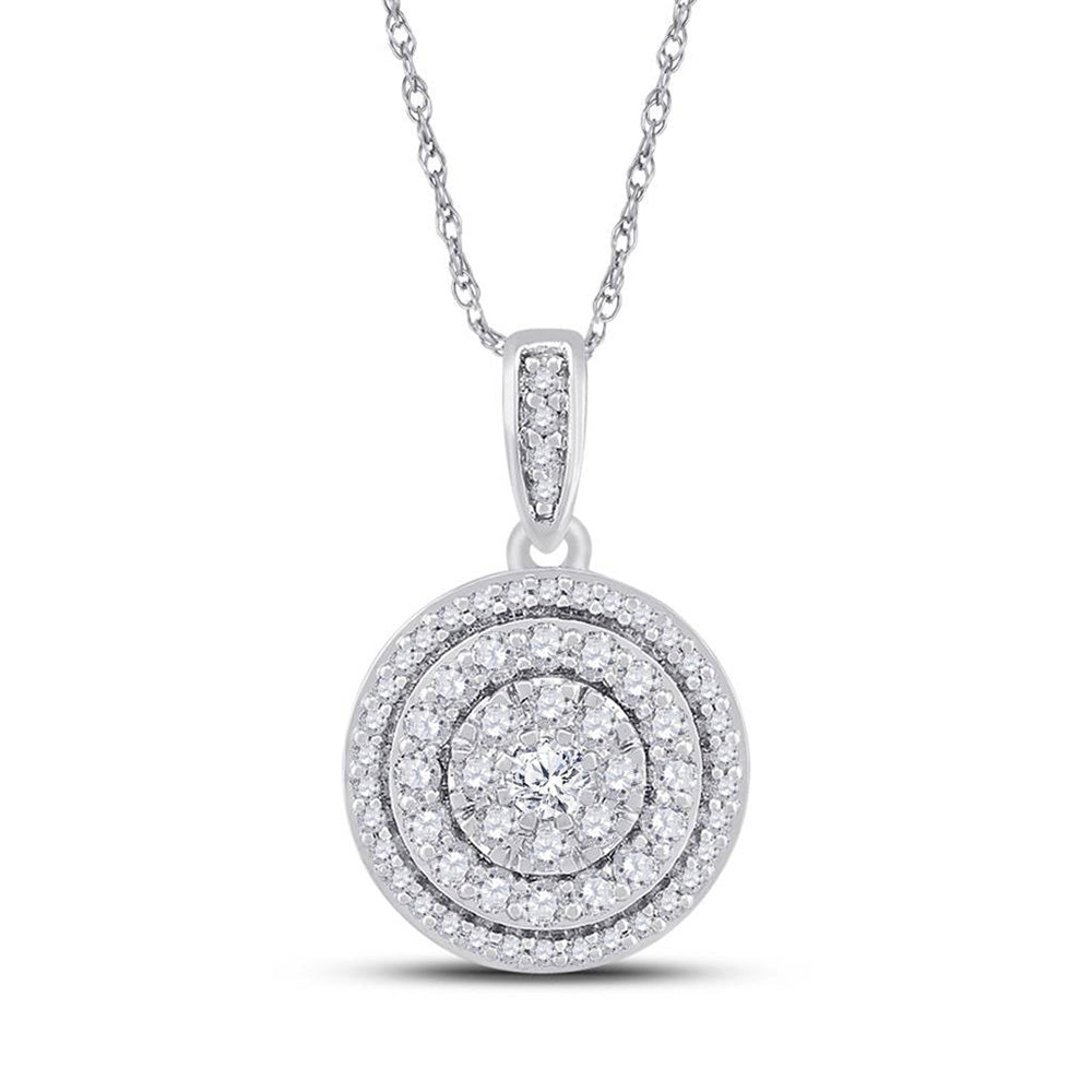 10kt White Gold Womens Round Diamond Circle Cluster Pendant 1/2 Cttw