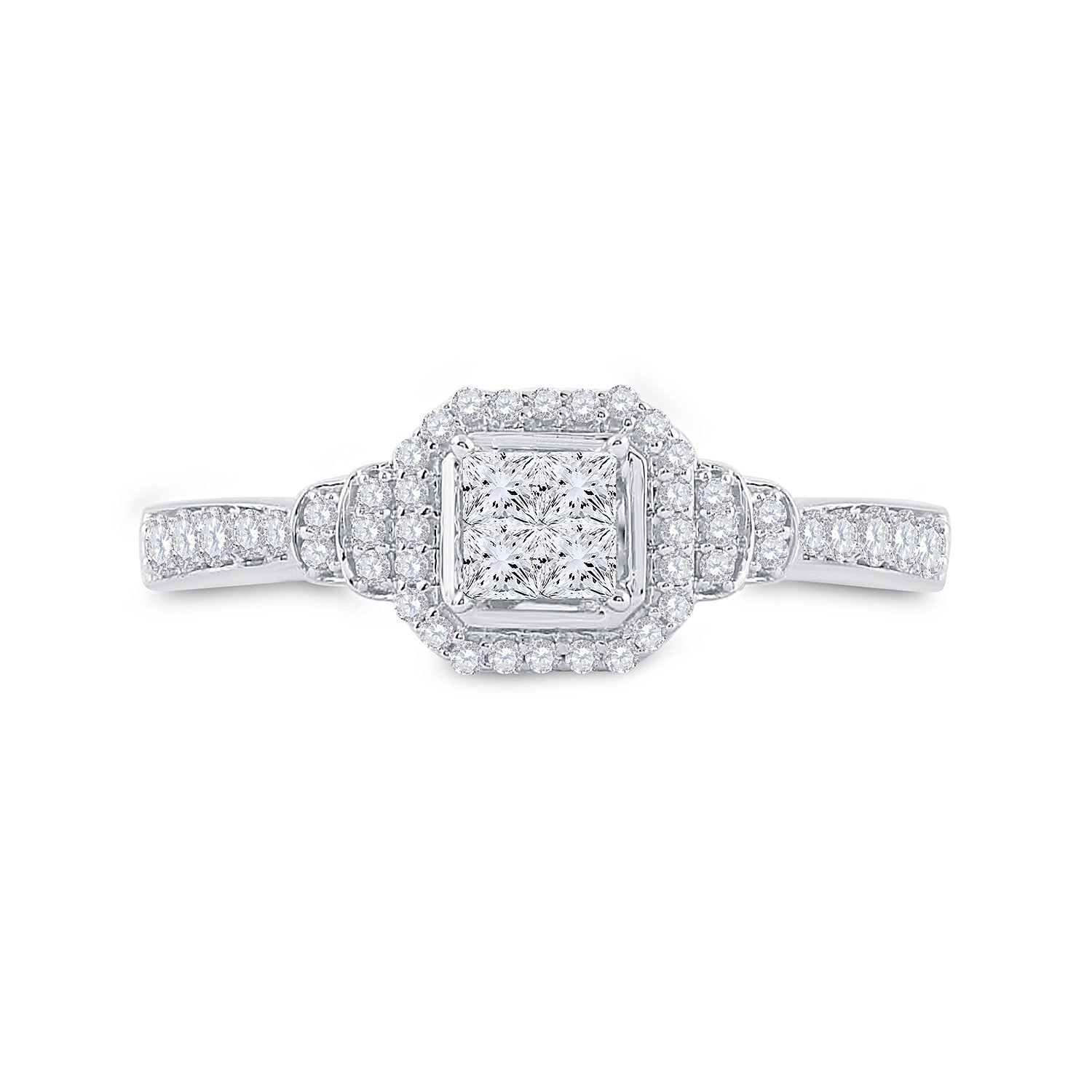 14kt White Gold Womens Princess Diamond Fashion Ring 1/2 Cttw