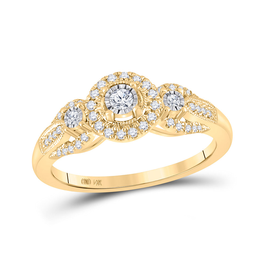 14kt Yellow Gold Womens Round Diamond 3-stone Ring 1/4 Cttw