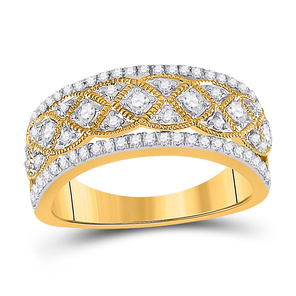 14kt Yellow Gold Womens Round Diamond Band Ring 1/2 Cttw