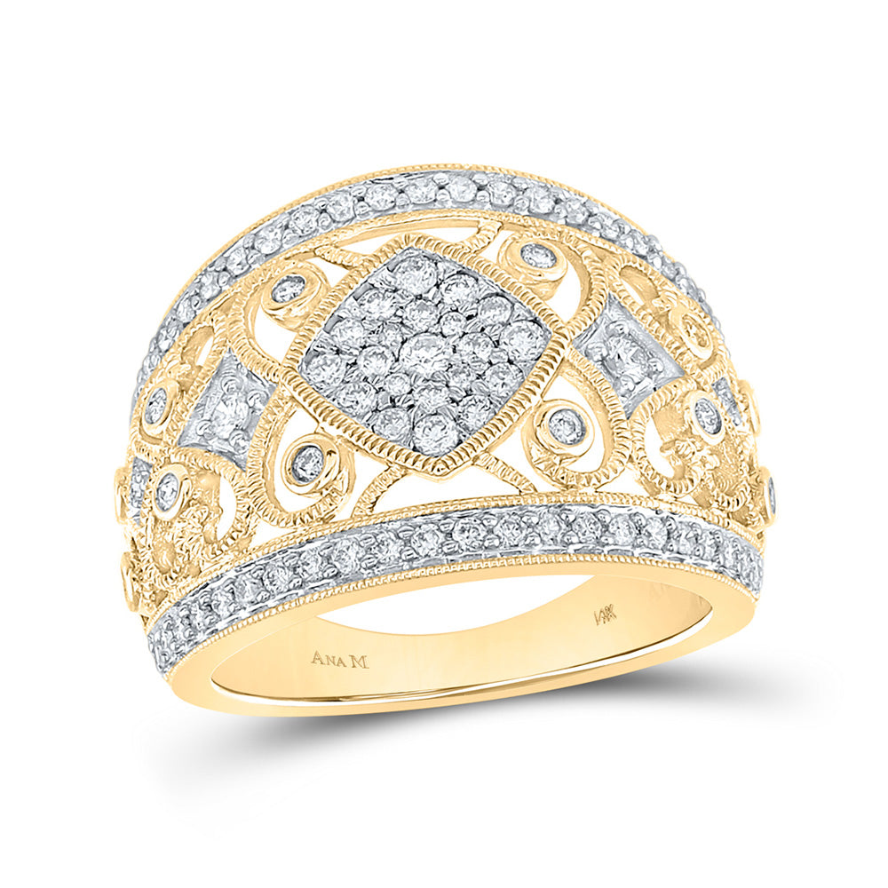 14kt Yellow Gold Womens Round Diamond Filigree Fashion Ring 3/4 Cttw