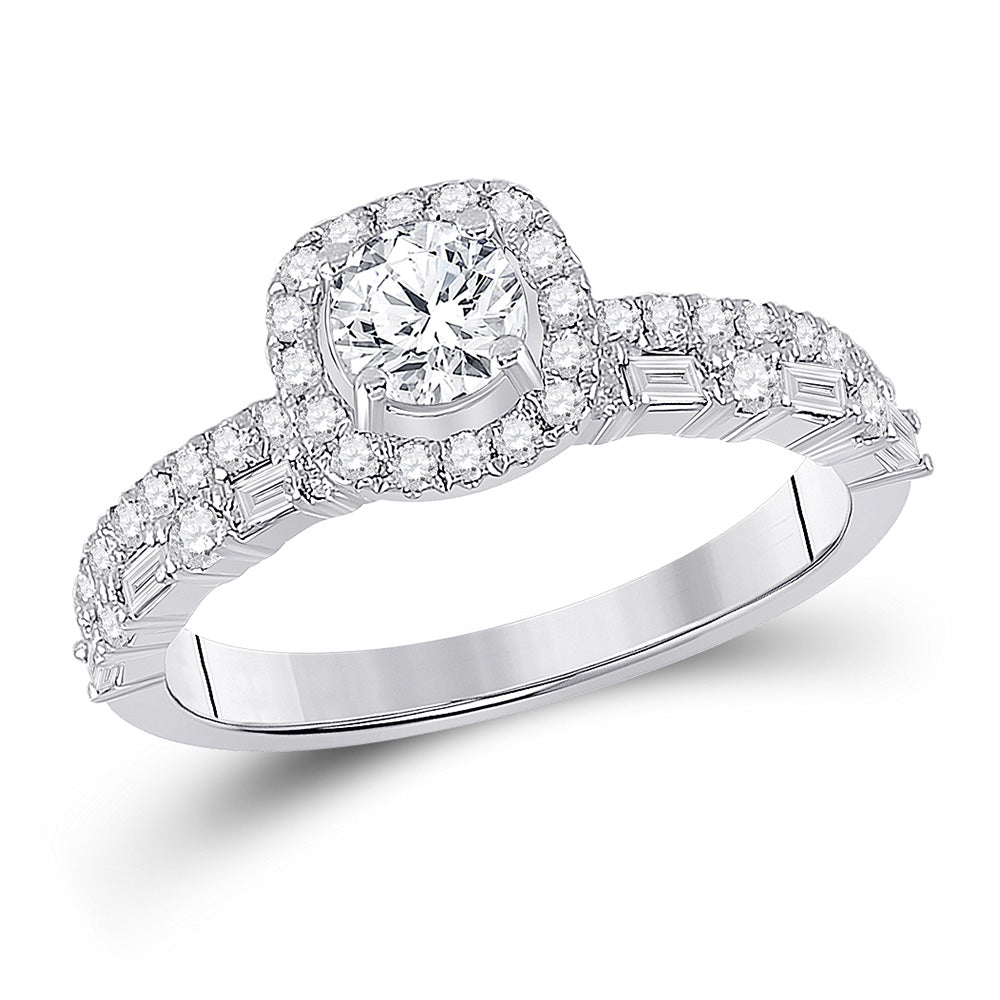 14kt White Gold Round Diamond Halo Bridal Wedding Engagement Ring 1 Cttw