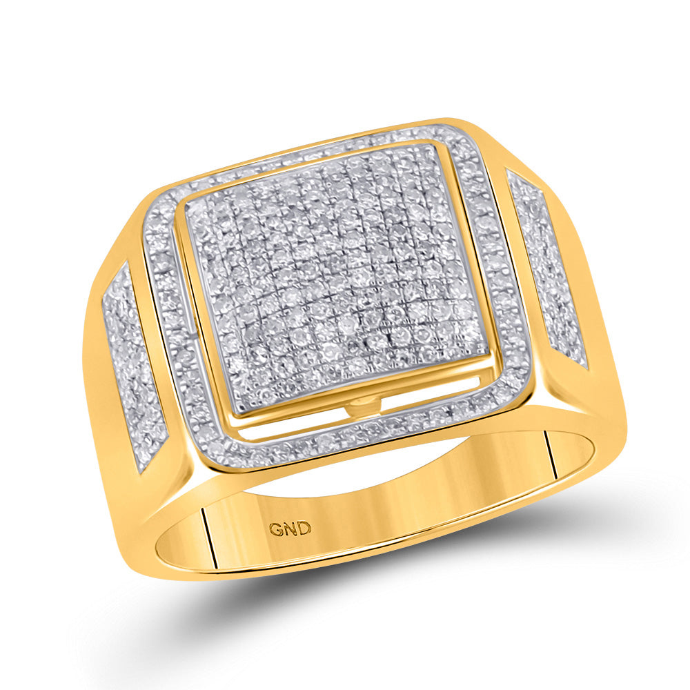 10kt Yellow Gold Mens Round Diamond Square Ring 3/4 Cttw