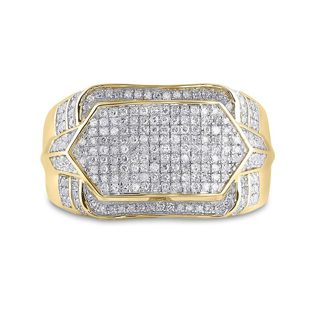 10kt Yellow Gold Mens Round Diamond Statement Fashion Ring 3/4 Cttw