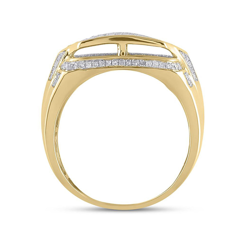 10kt Yellow Gold Mens Round Diamond Statement Fashion Ring 3/4 Cttw