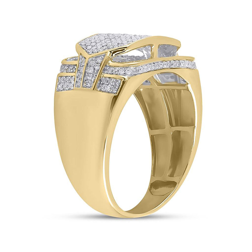 10kt Yellow Gold Mens Round Diamond Statement Fashion Ring 3/4 Cttw