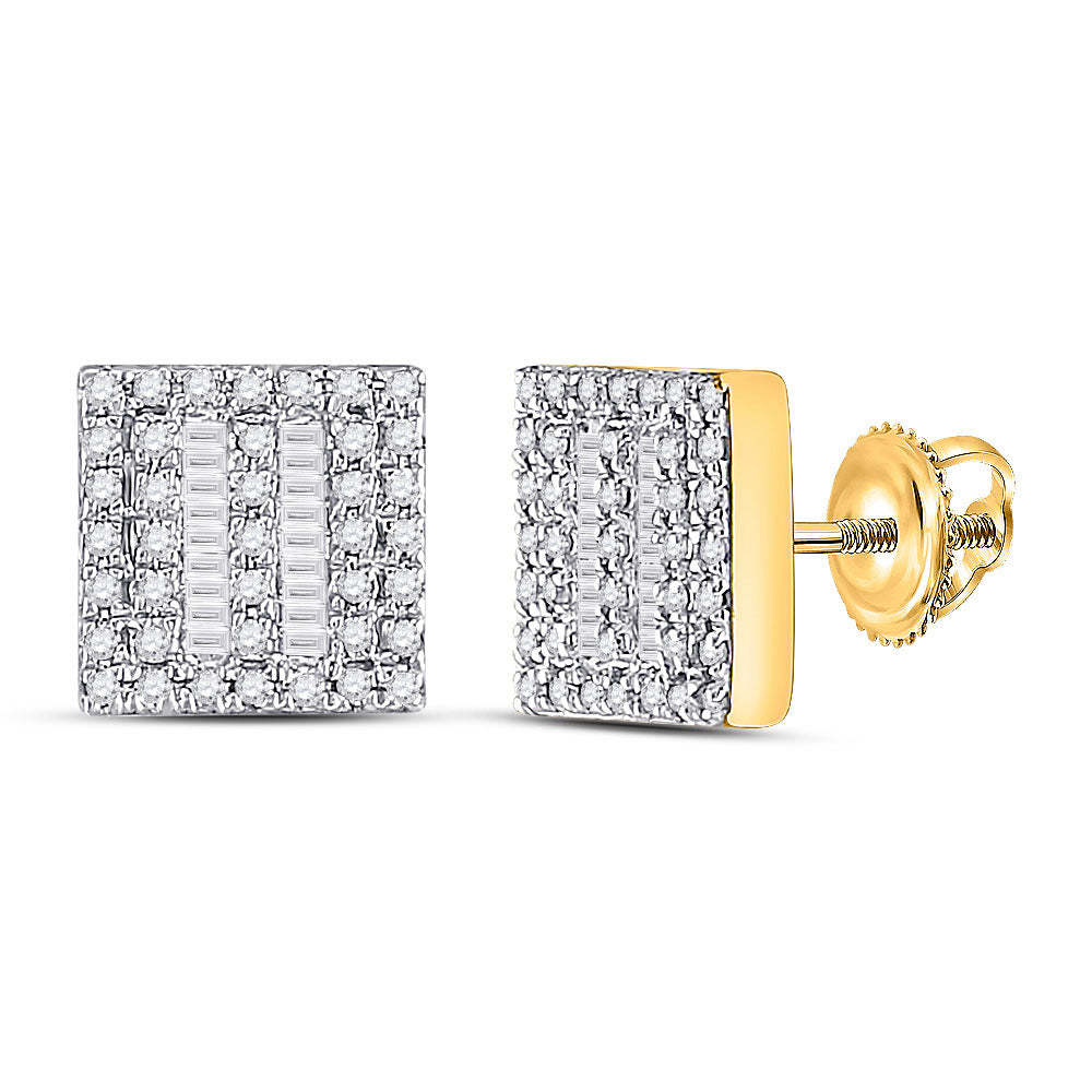 10kt Yellow Gold Mens Baguette Diamond Square Earrings 1/3 Cttw