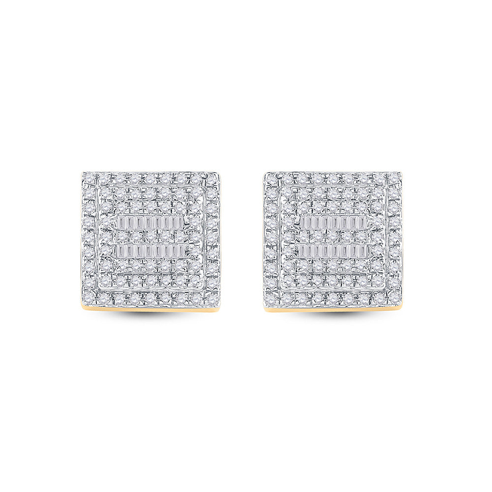 10kt Yellow Gold Mens Baguette Diamond Square Earrings 1/2 Cttw