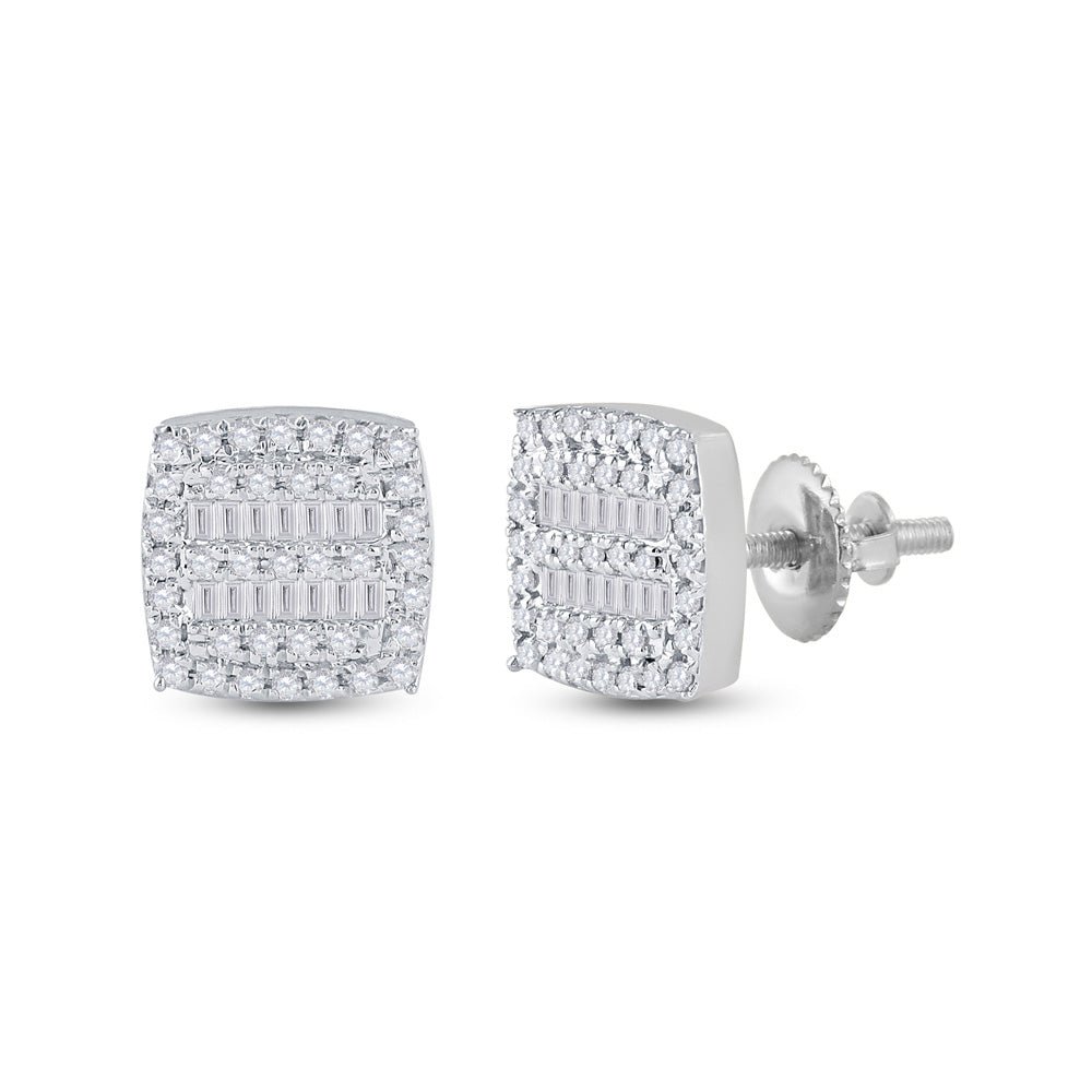 10kt White Gold Womens Baguette Diamond Square Earrings 1/3 Cttw