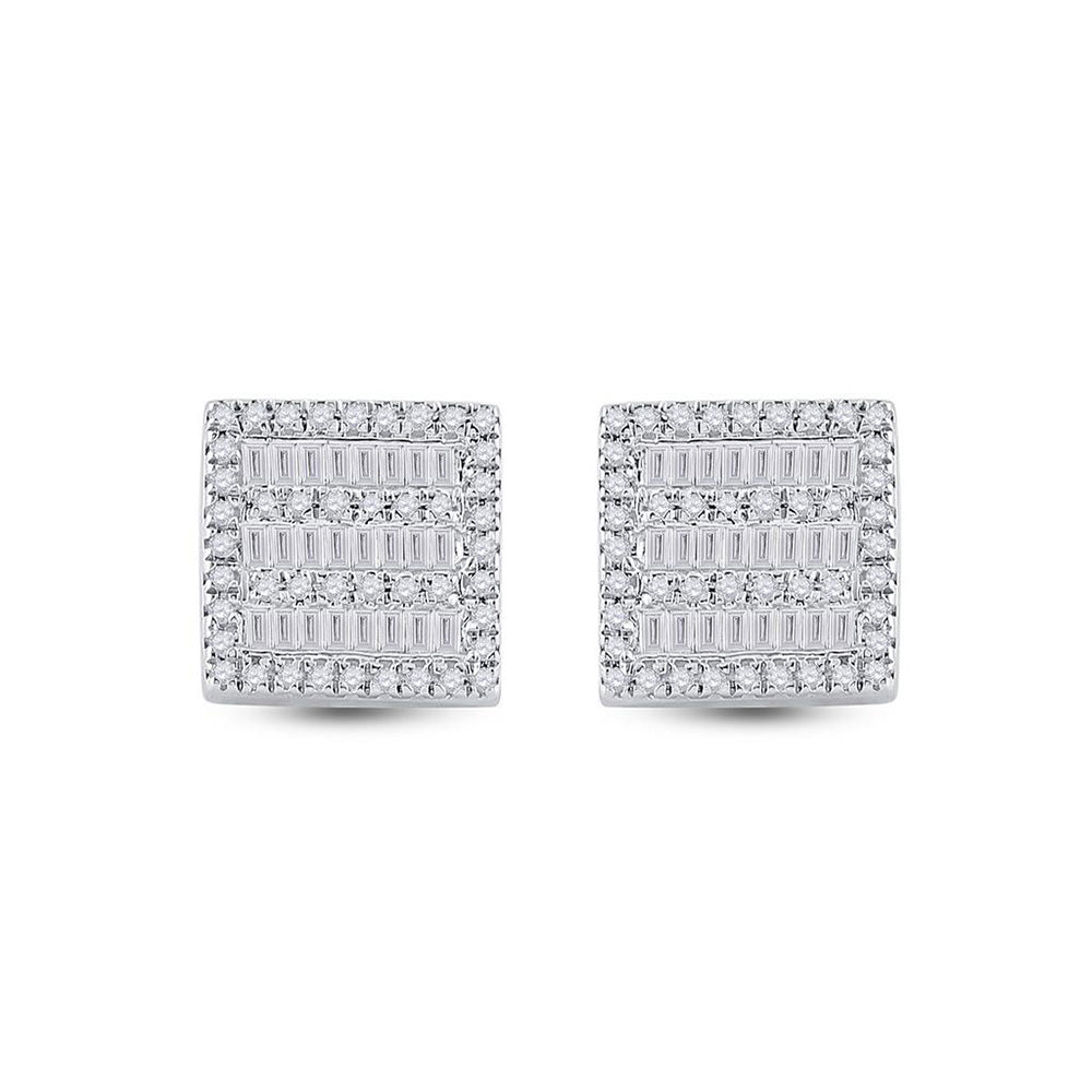 10kt White Gold Womens Baguette Diamond Square Earrings 1/3 Cttw