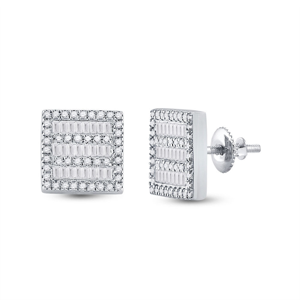 10kt White Gold Womens Baguette Diamond Square Earrings 1/3 Cttw