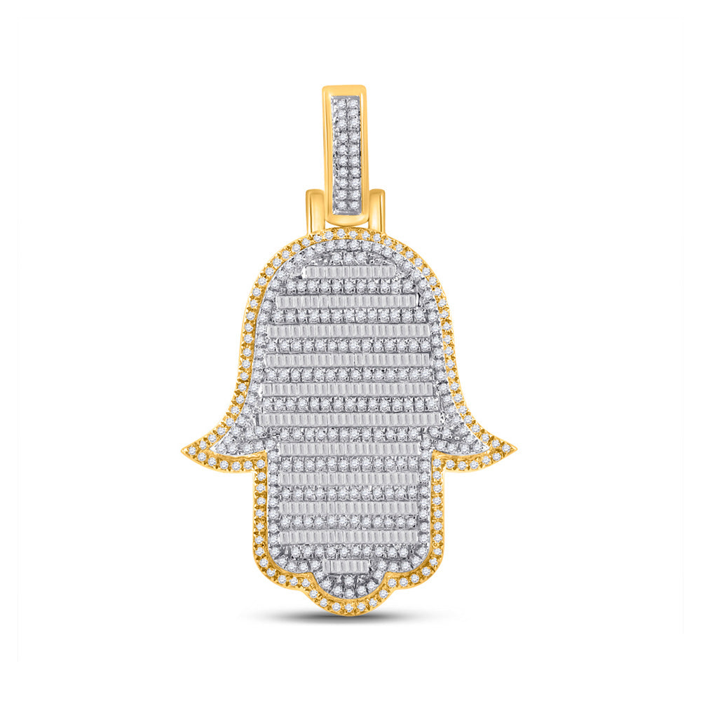 10kt Yellow Gold Mens Baguette Diamond Hamsa Charm Pendant 2 Cttw