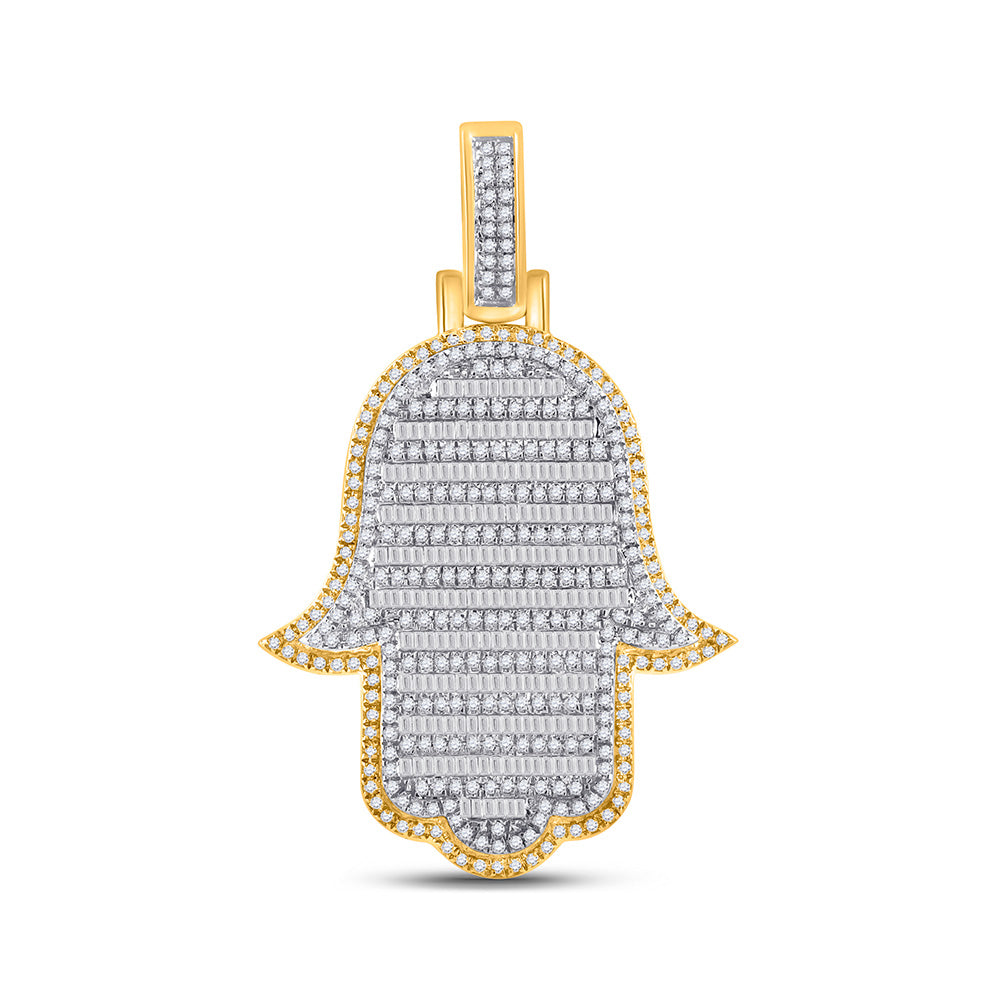 14kt Yellow Gold Mens Baguette Diamond Hamsa Charm Pendant 2 Cttw