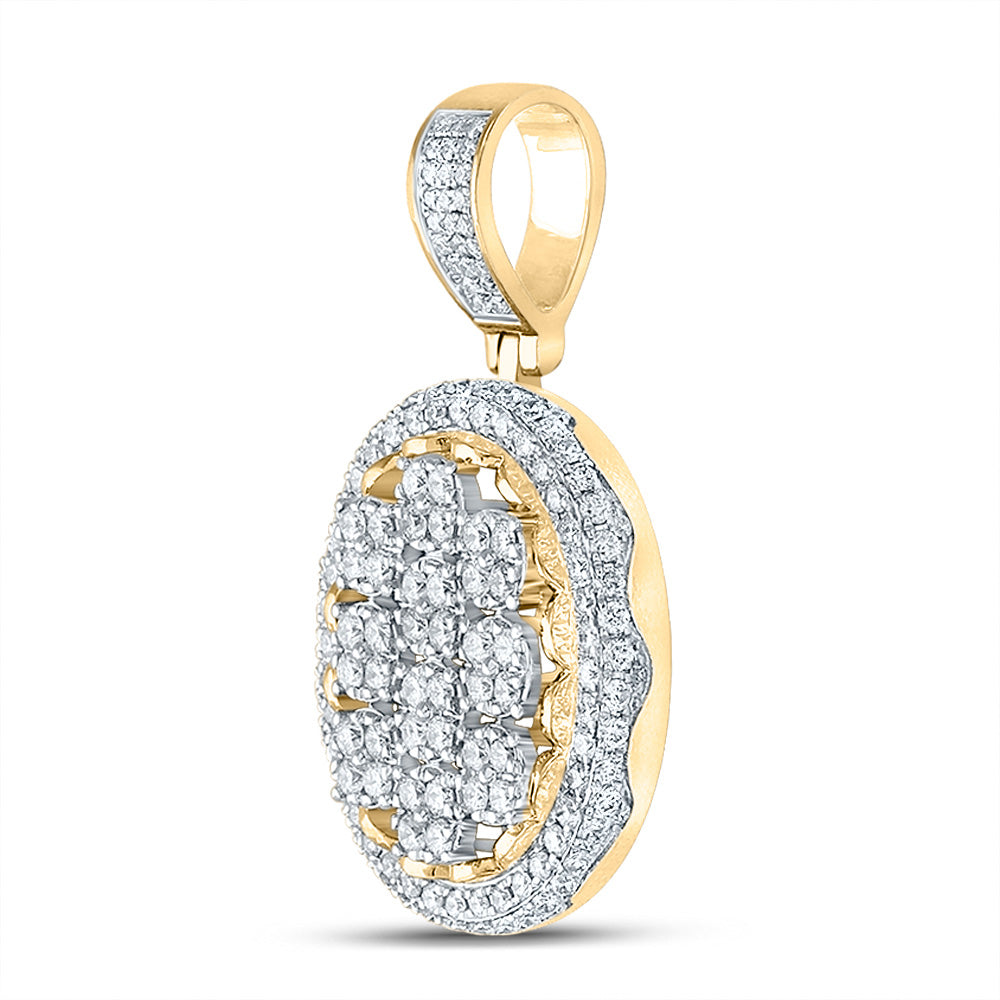 10kt Yellow Gold Mens Round Diamond Oval Charm Pendant 2 Cttw