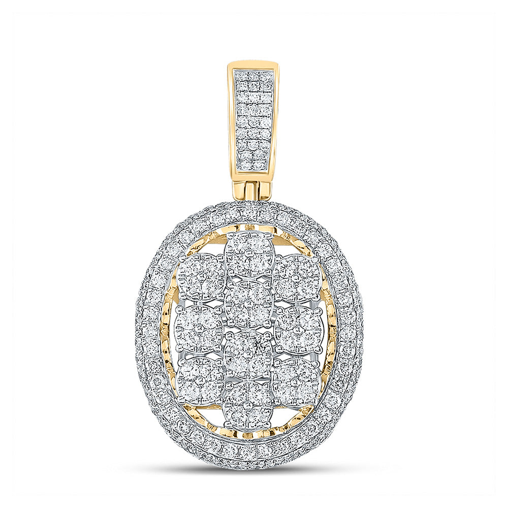 10kt Yellow Gold Mens Round Diamond Oval Charm Pendant 2 Cttw