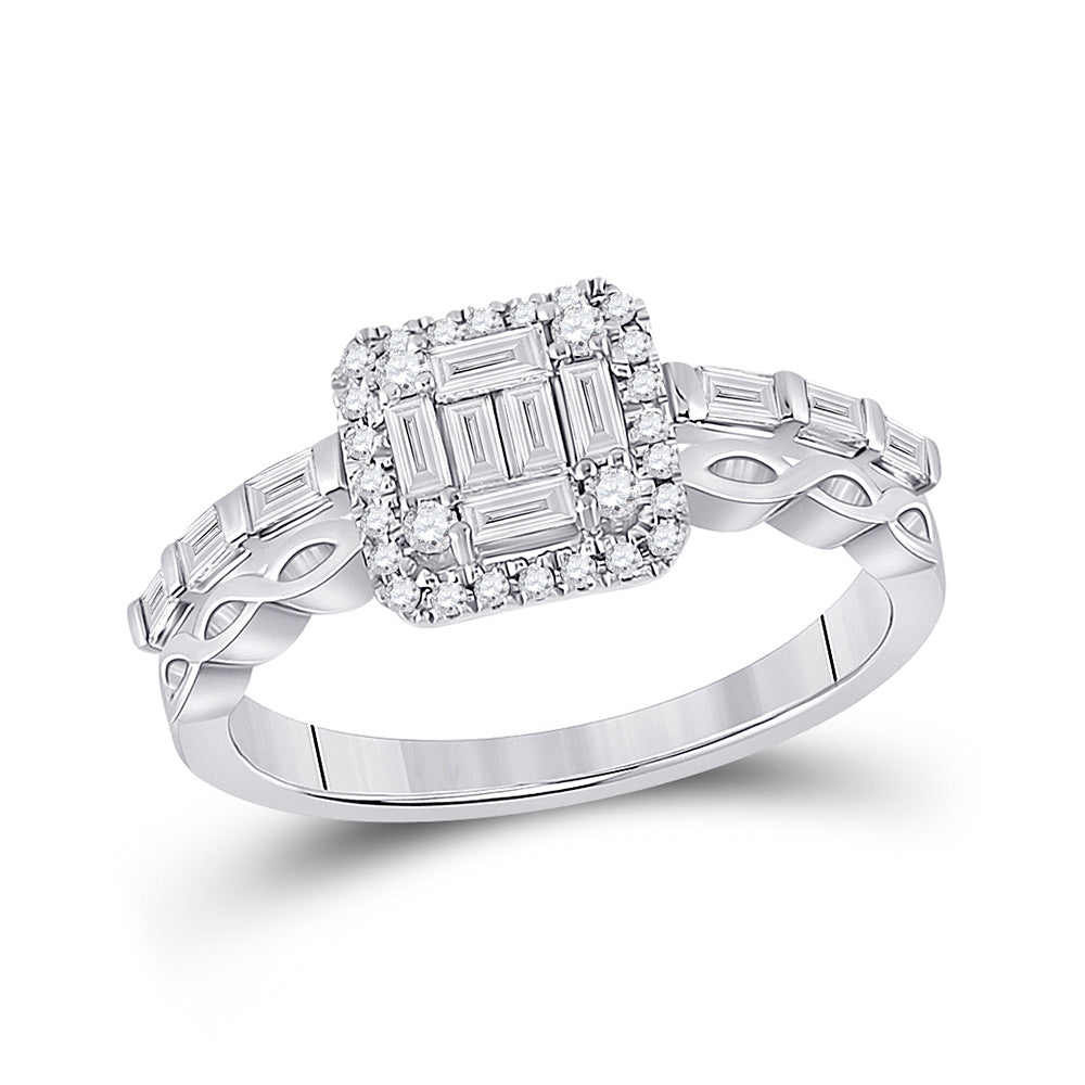 14kt White Gold Baguette Diamond Square Bridal Wedding Engagement Ring 5/8 Cttw