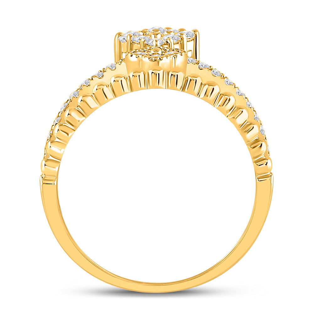 10kt Yellow Gold Womens Round Diamond Offset Square Fashion Ring 1/2 Cttw