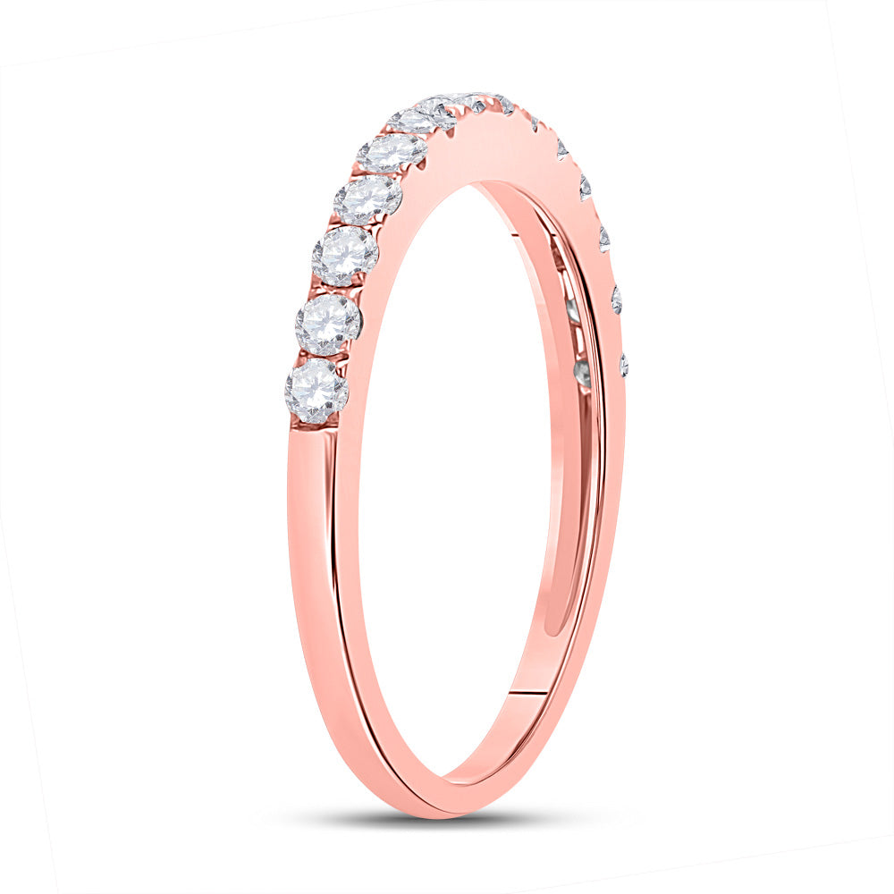 10kt Rose Gold Womens Round Diamond Wedding Single Row Band 1/2 Cttw