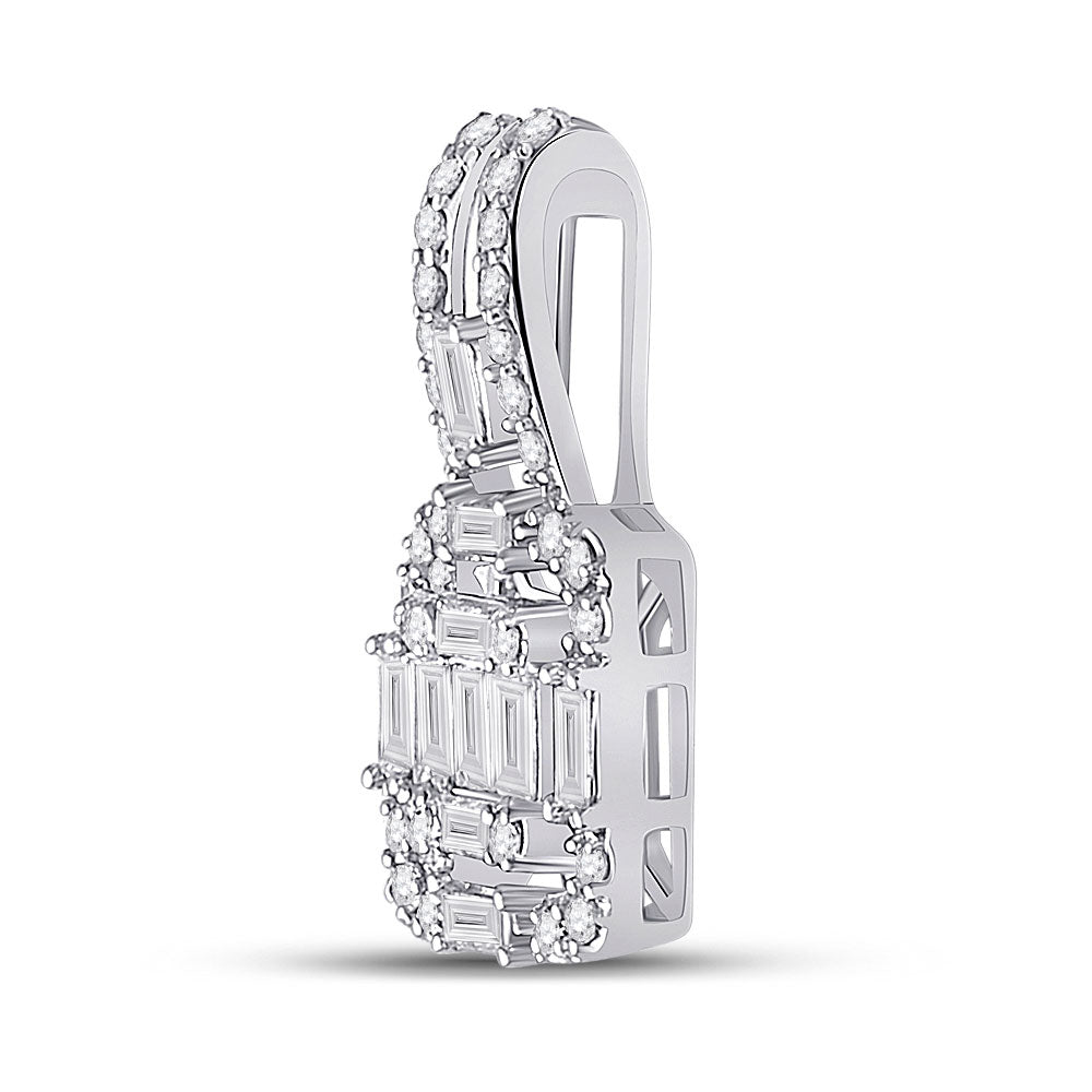 14kt White Gold Womens Baguette Diamond Square Pendant 3/8 Cttw