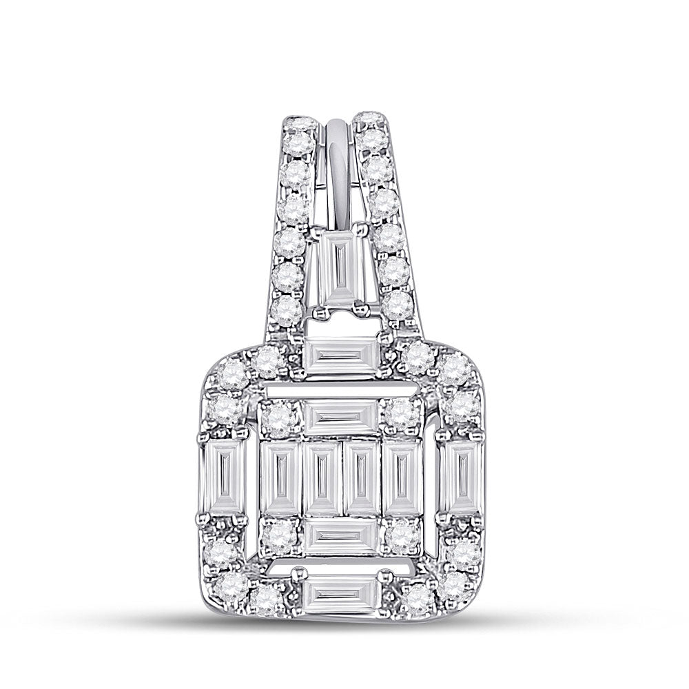 14kt White Gold Womens Baguette Diamond Square Pendant 3/8 Cttw