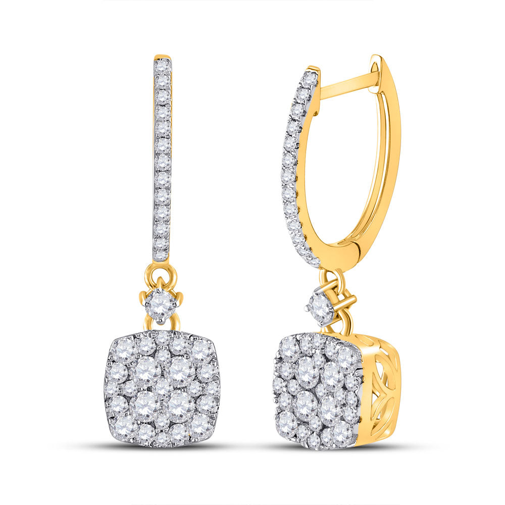 14kt Yellow Gold Womens Round Diamond Square Dangle Earrings 1 Cttw