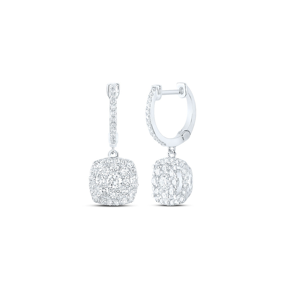 14kt White Gold Womens Round Diamond Hoop Square Dangle Earrings 1 Cttw