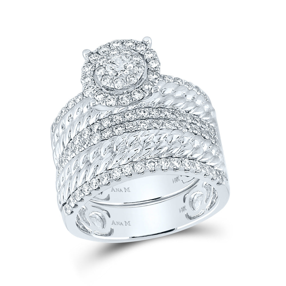 14kt White Gold His Hers Round Diamond Cluster Matching Wedding Set 2 Cttw