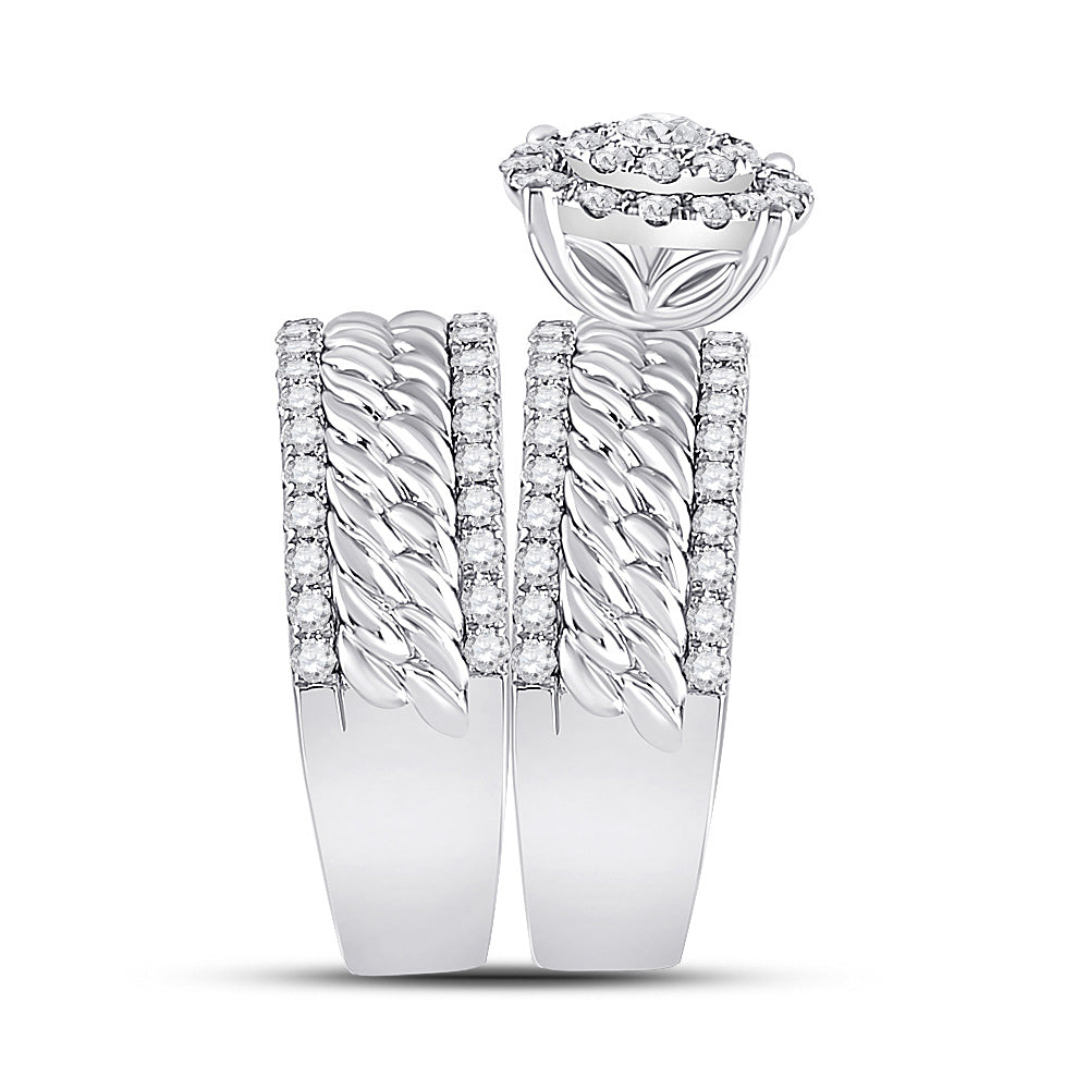 14kt White Gold His Hers Round Diamond Cluster Matching Wedding Set 2 Cttw