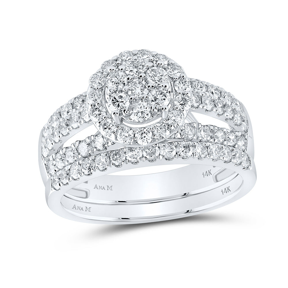 14kt White Gold His Hers Round Diamond Cluster Matching Wedding Set 2-1/3 Cttw