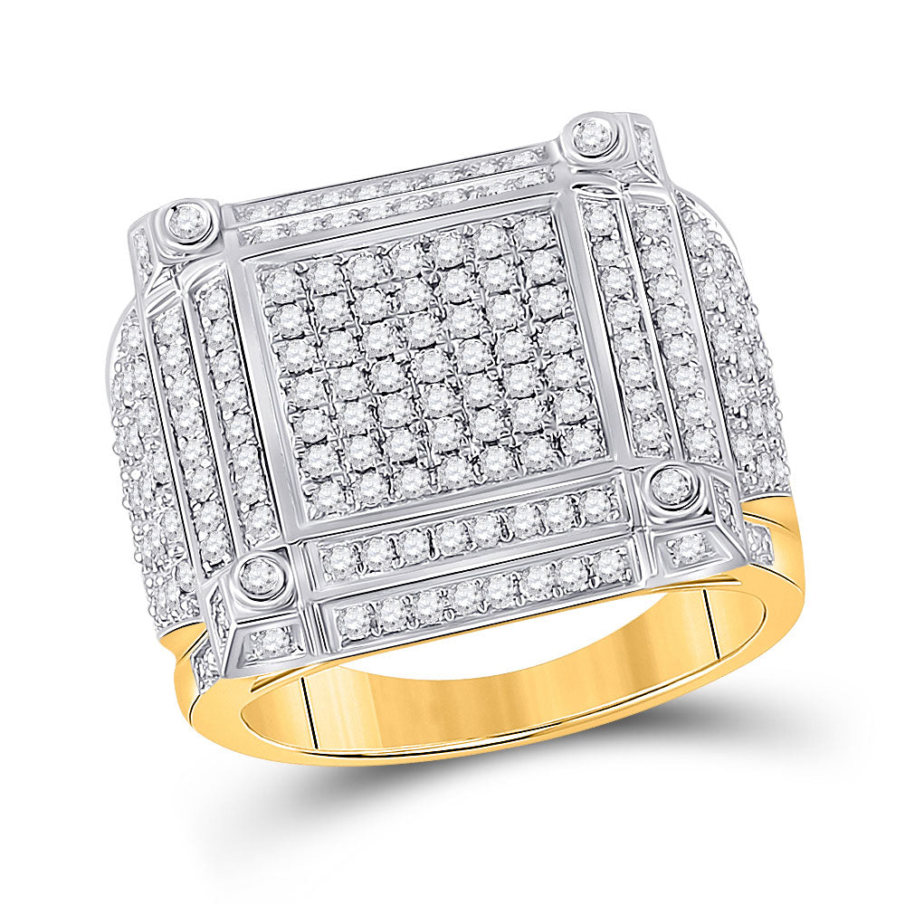 14kt Yellow Gold Mens Round Diamond Square Cluster Ring 1-3/8 Cttw