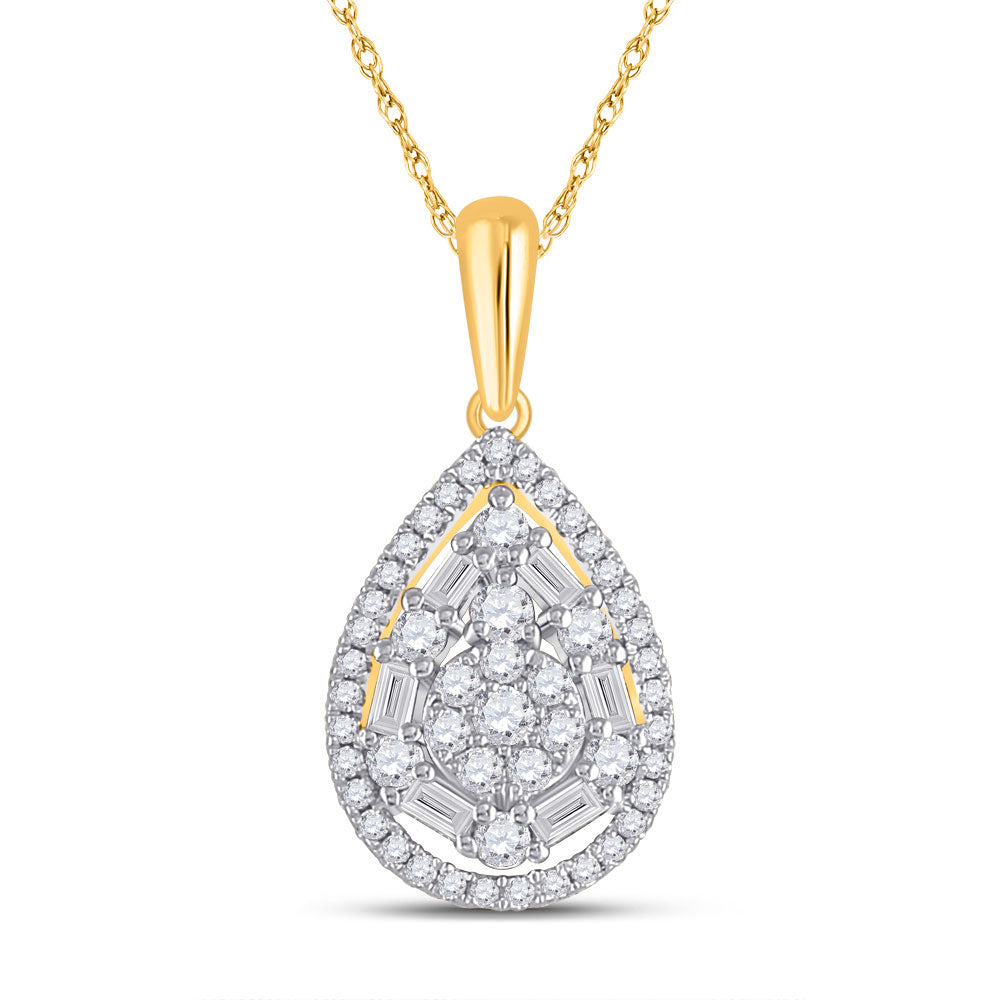 14kt Yellow Gold Womens Baguette Diamond Teardrop Pendant 1/2 Cttw